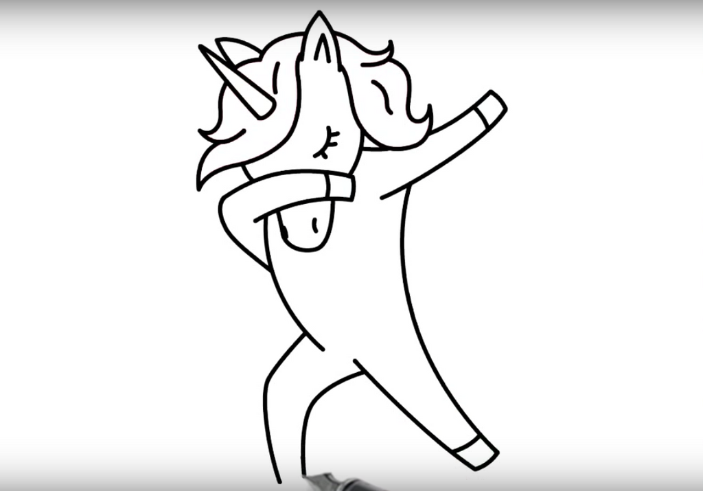 dibujos animados unicornio dab pierna doblada