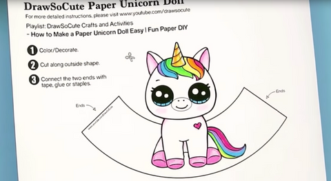 color coloring for the unicorn in paper paws, ears, eyes