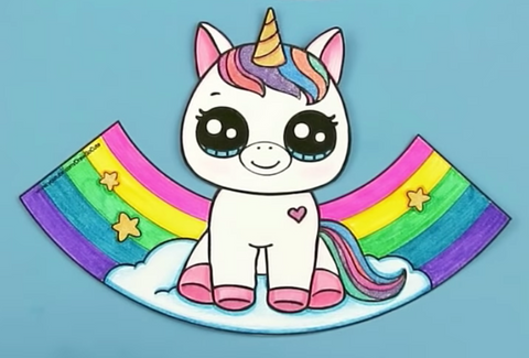 example of coloring paper unicorn with rainbow colors