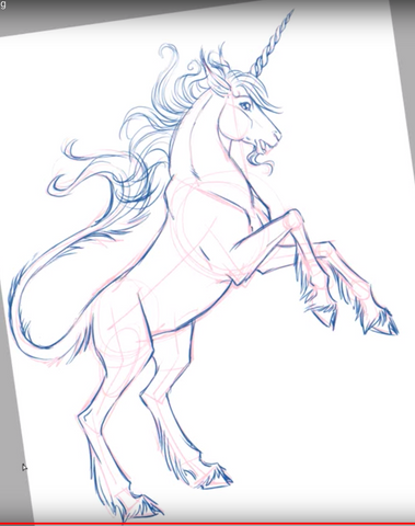 Big and beautiful unicorn in realistic drawing
