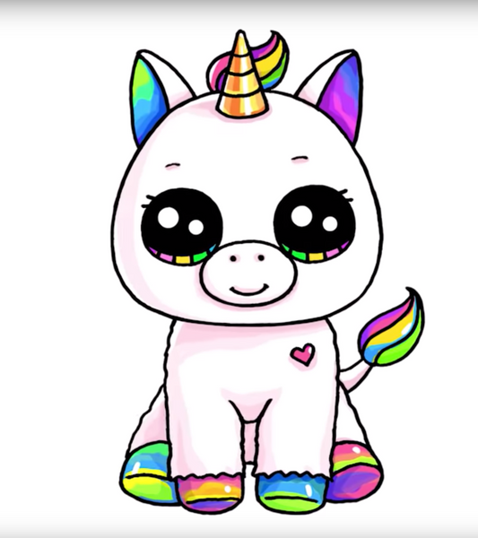 Lindo unicornio de peluche en dibujo fácil