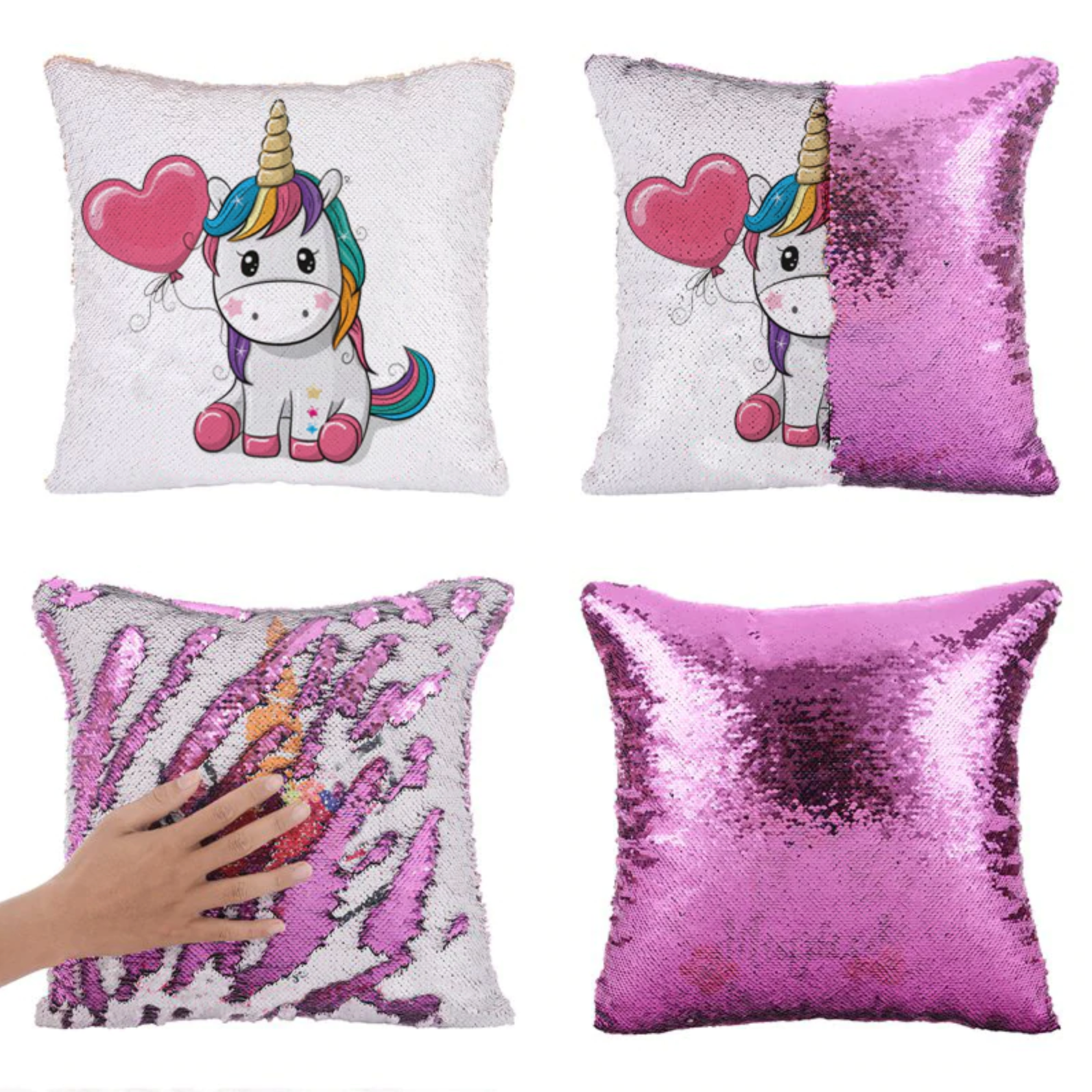 housse de coussin licorne brillante paillettes