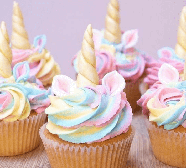 pastel colors unicorn cupcake and unicorn horn