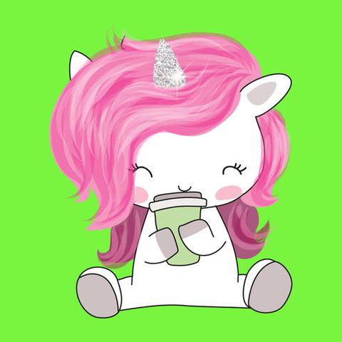 une image de licorne avec des cheveux rose assise trop mignonne