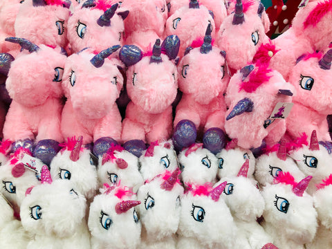 Images of many pink unicorns pink soft toys