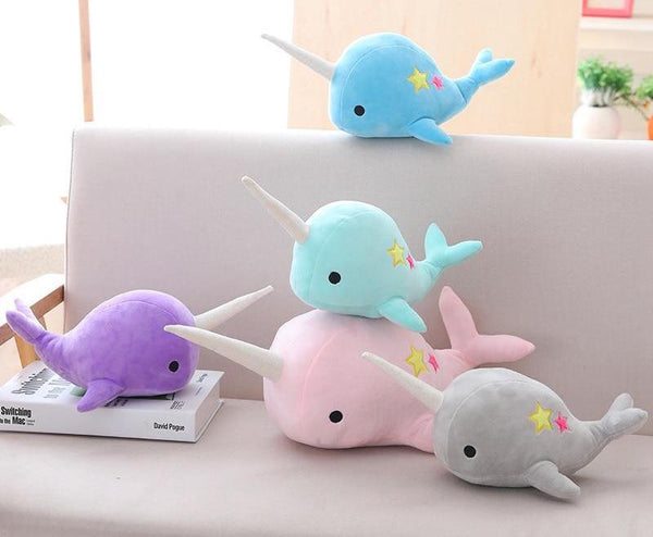 Peluches licorne baleine narval