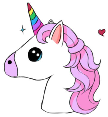 Kawaii unicorn with a rainbow horn