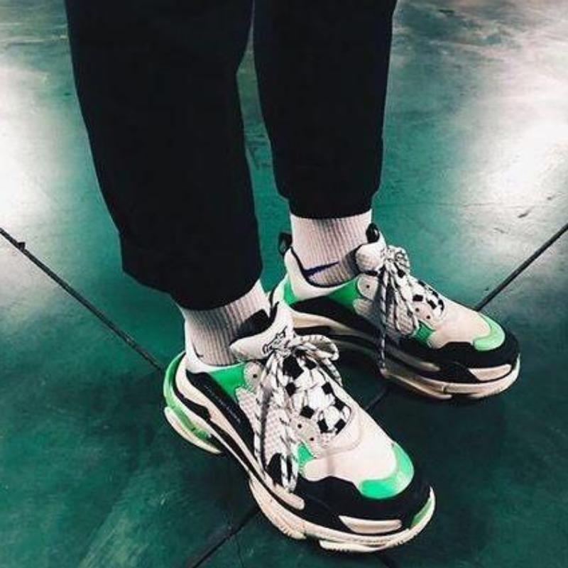 balenciaga triple s green and white