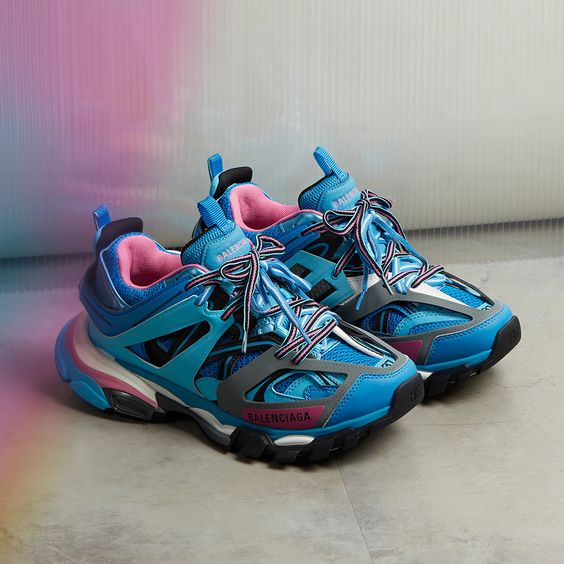 balenciaga track blue pink on feet