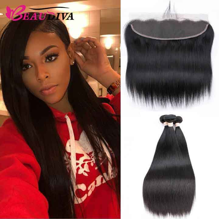 Beaudiva Hair Silky Straight 4 Bundles With Lace Frontal Human Hair We 