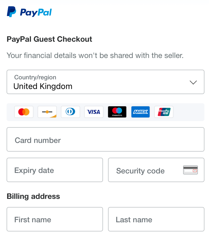 Completing a payment using PayPal Guest Checkout