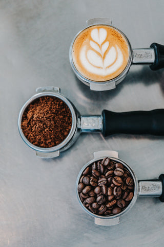 Coffee beans, ground coffee and brewed coffee