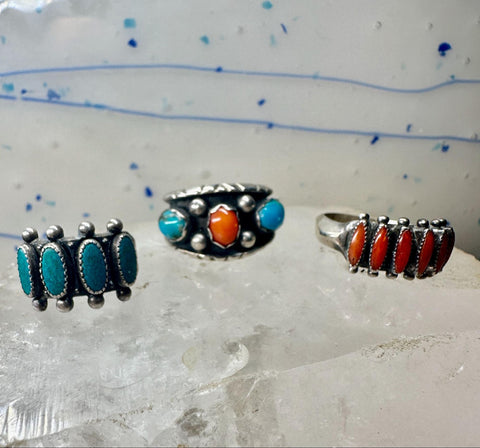 turquoise and other gem pewter rings