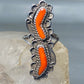 Coral ring size 7.50 Navajo southwest long sterling silver women
