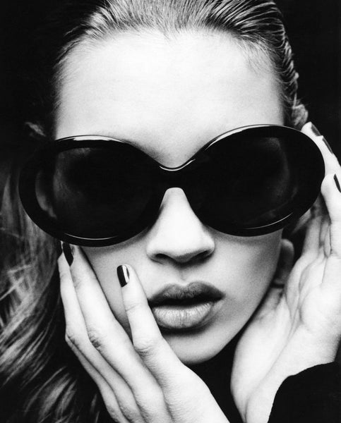 Kate Moss wearing Christian Roth 4001 Sunglasses featured in Harper's Bazaar Uomo 1992 Magazine