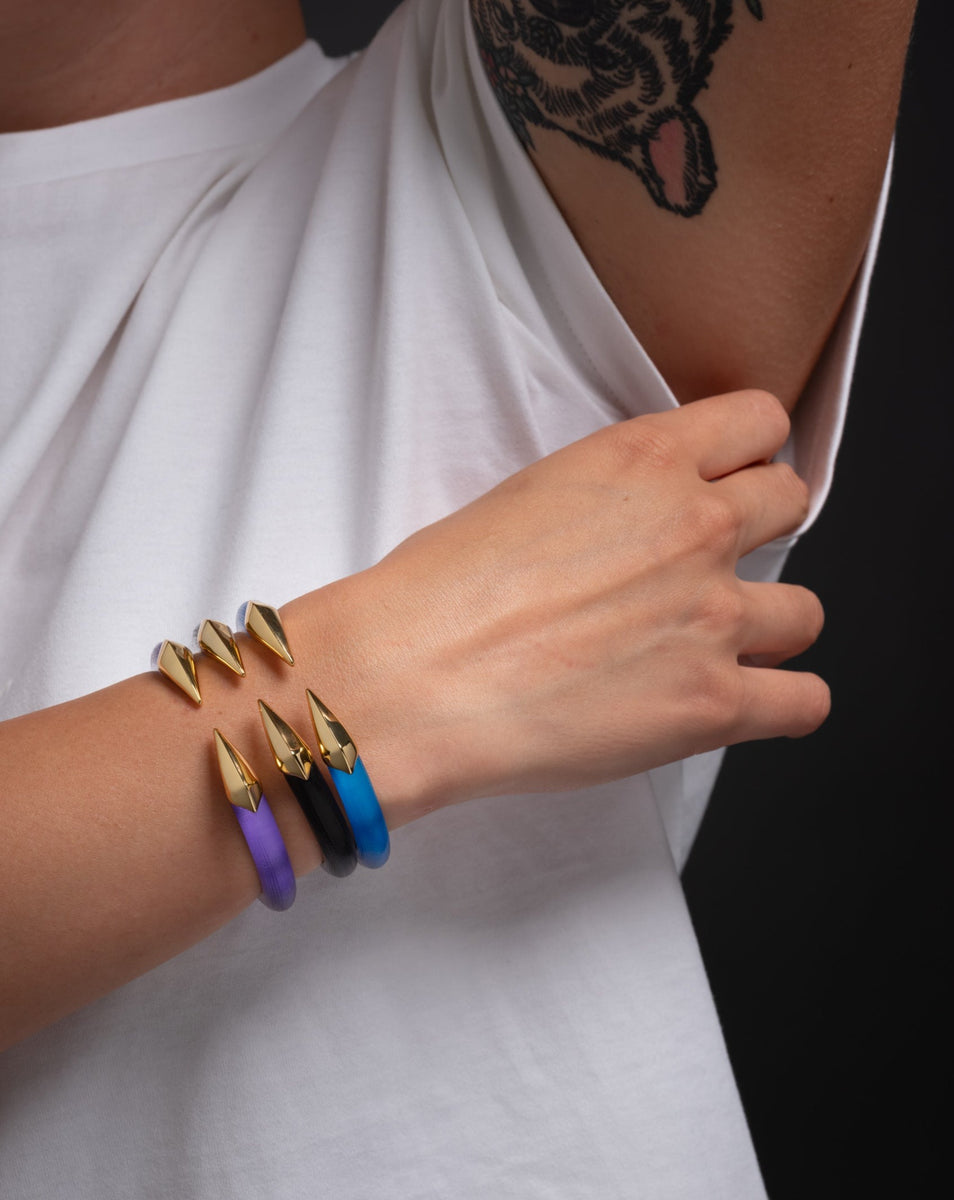 Mirrored Pyramid Lucite Brake Hinge Bracelet - Cerulean