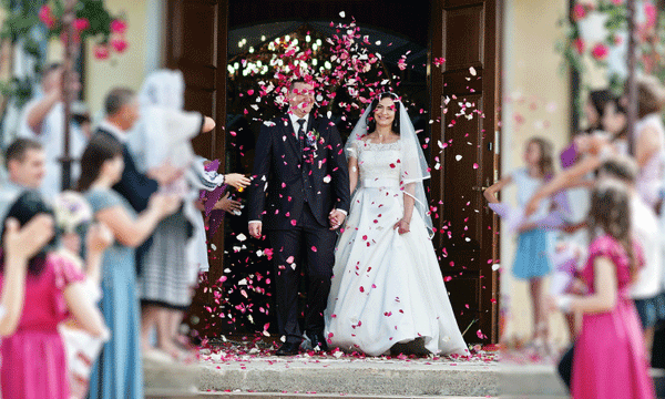 A lavendar flower petal exit is another great wedding exit idea