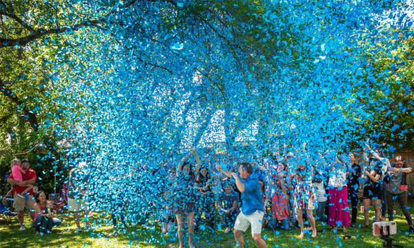 Blue Confetti Falling Gender Reveal