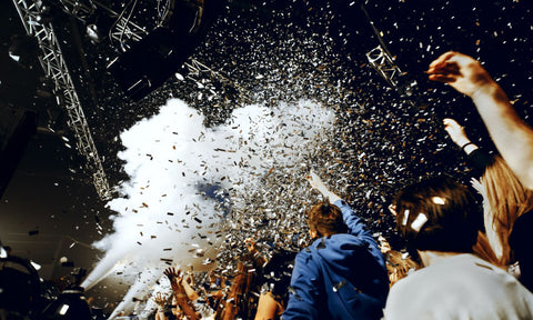 embracing confetti at nightclub