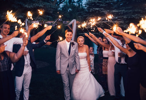 Bride and Groom enjoying their wedding sparkler exit with 20 inch wedding sparklers