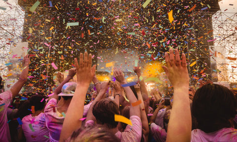 multi color confetti celebration at concert