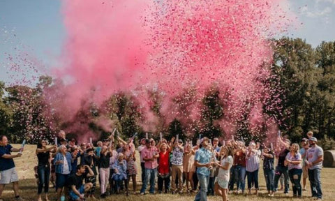 Pink Powder and Confetti Gender Reveal Celerbation