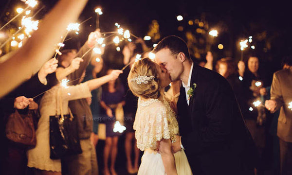 Wedding Sparkler Exit Kissing Into the Night