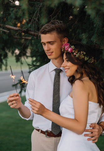 Couple using sparklers instead of unity candle