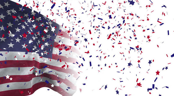 American flag with confetti