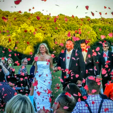 Wedding exit with heart confetti
