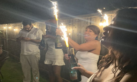 family enjoying vibrant fountain sparklers for a celebration