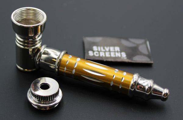 Brass Tobacco Smoking Pipe w/ Stash Storage Cylinder Chamber Metal