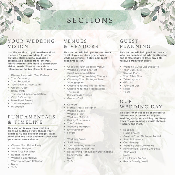 Wedding Planner & Organizer Book - USA / Canada - Floral Edition