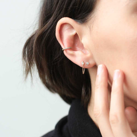 Pave Lightning Threaded Flat Back Earring, Titanium - Gold / 18g: Healed Cartilage Piercings / 6mm at Maison Miru