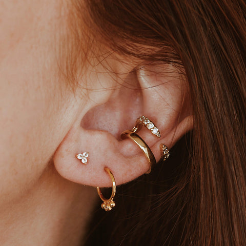 Tiny Sapphire Ball Back Earrings in 14k Gold