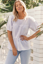 Alana Tiered Linen Top (White)