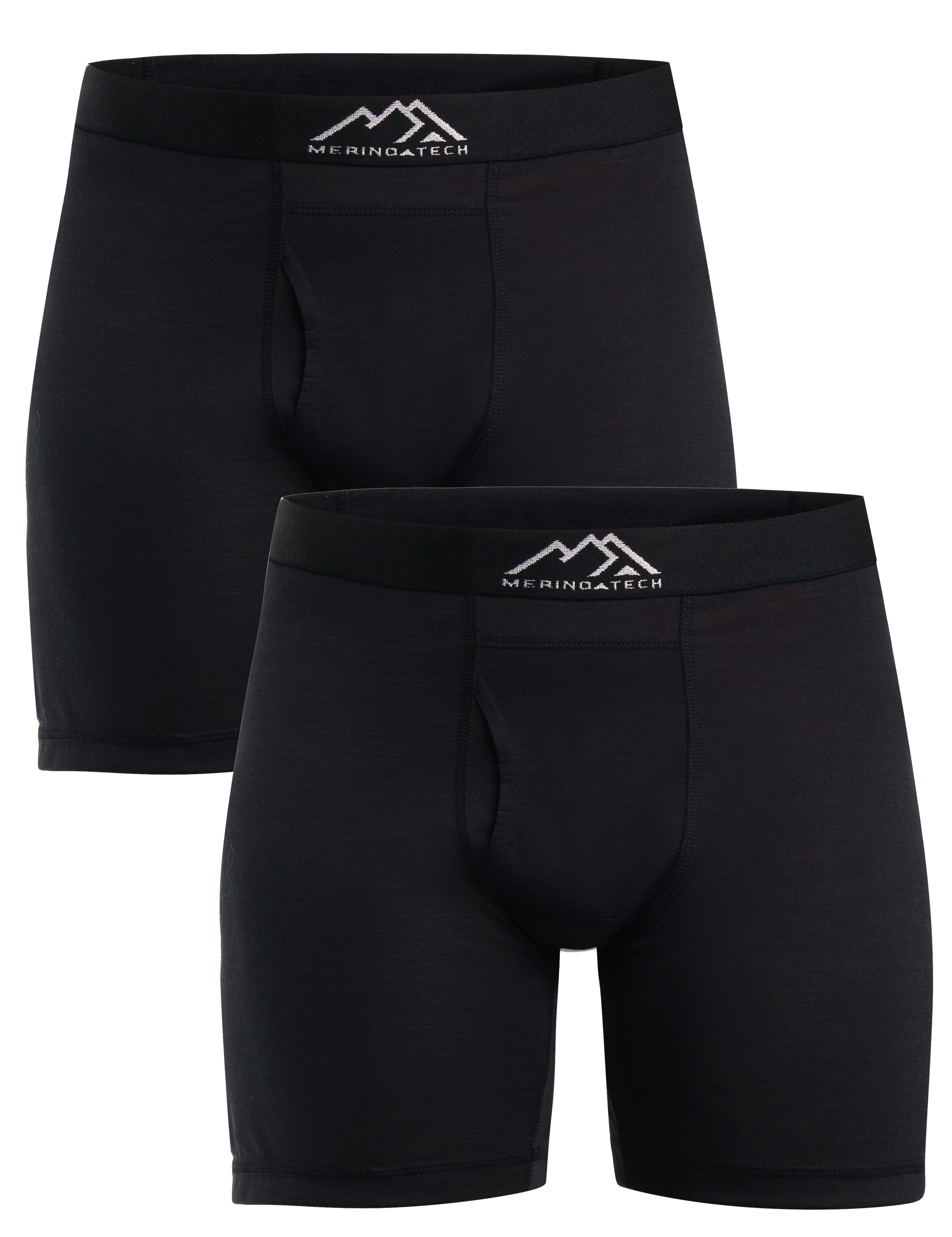 MERIWOOL Merino Wool Men's Boxer Brief Underwear - Black 