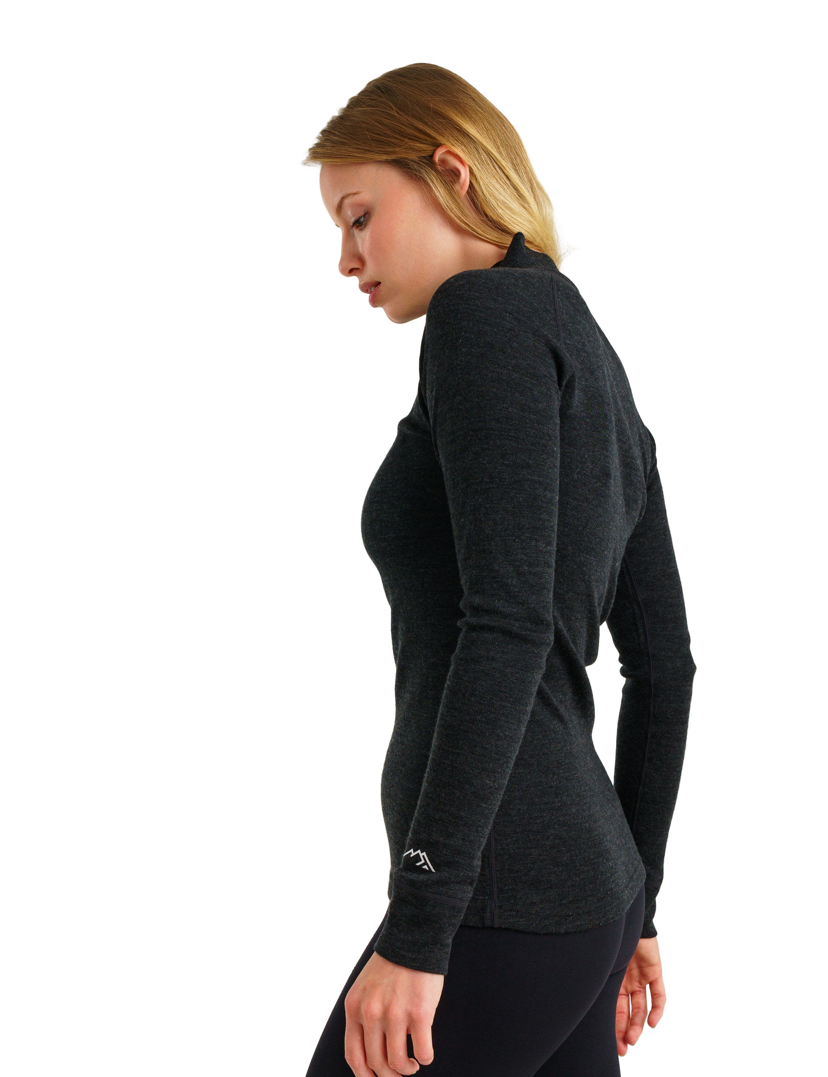 Merino Wool Long Sleeve Heather Gray 320 - Half Zip Women's