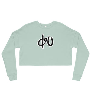 doU Women's Black Logo Crop Sweatshirt (Dusty Blue)