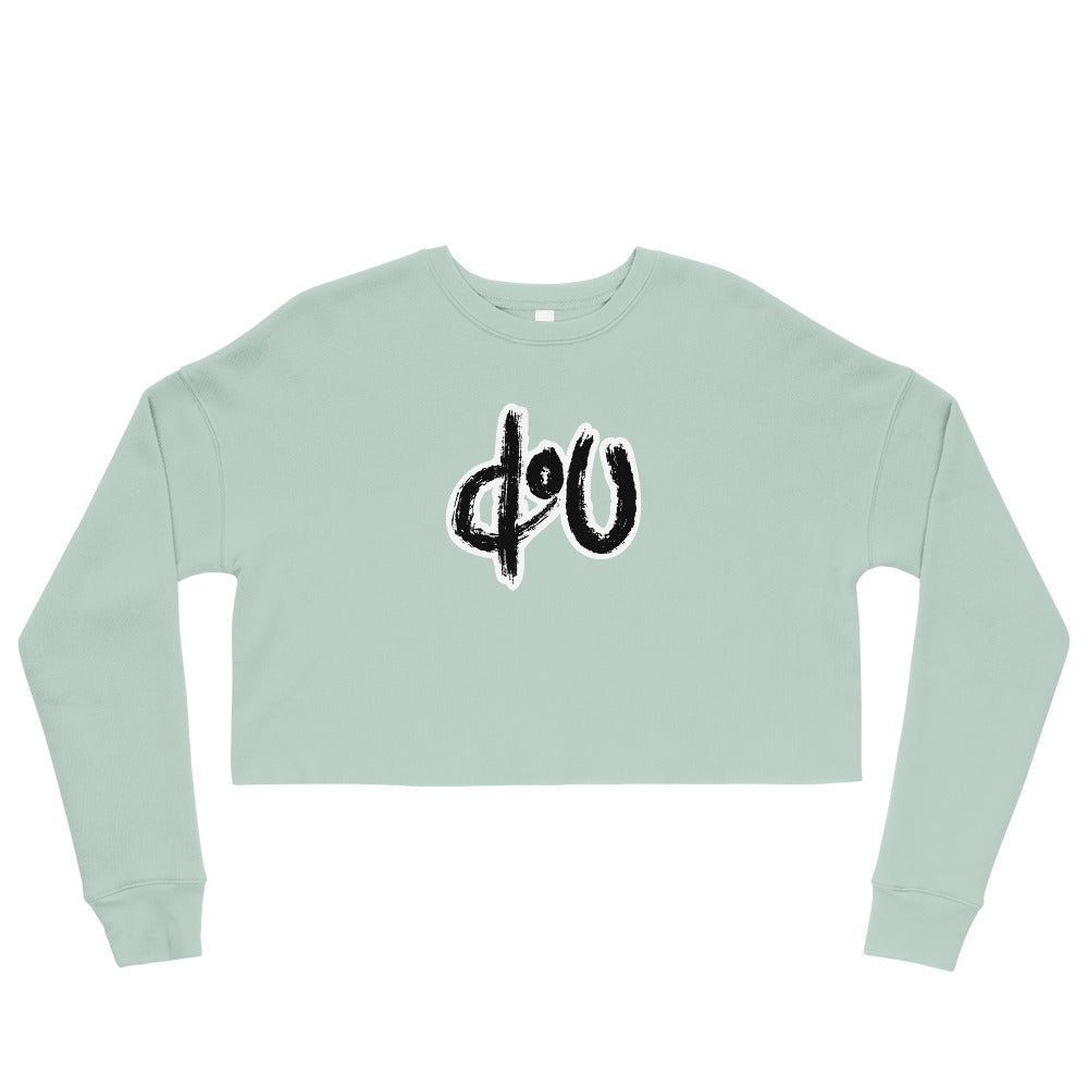 doU Women's Black Logo Crop Sweatshirt (Dusty Blue)