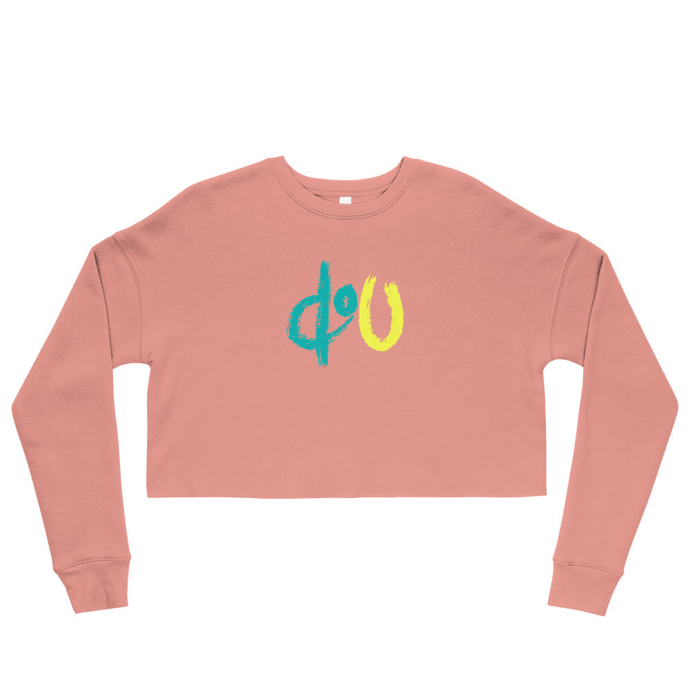 doU Women's Blue/Yellow Logo Crop Sweatshirt (Mauve)