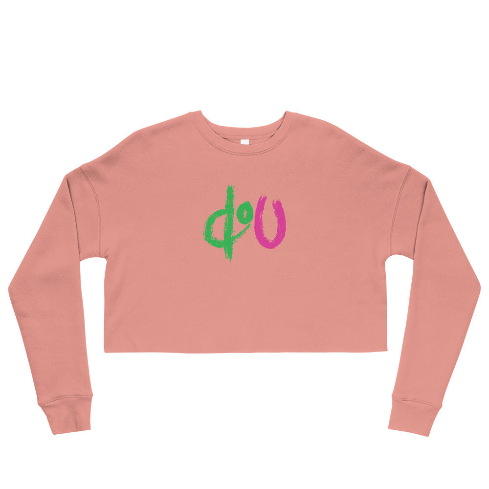 doU Women's Green/Pink Logo Crop Sweatshirt (Mauve)