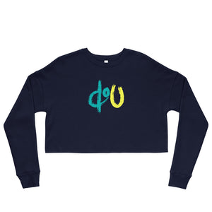 doU Women's Blue/Yellow Logo Crop Sweatshirt (Navy)