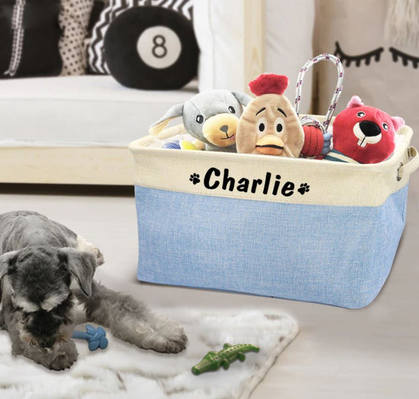 Personalized Dog Toy Basket Custom Name Pet Storage Foldable