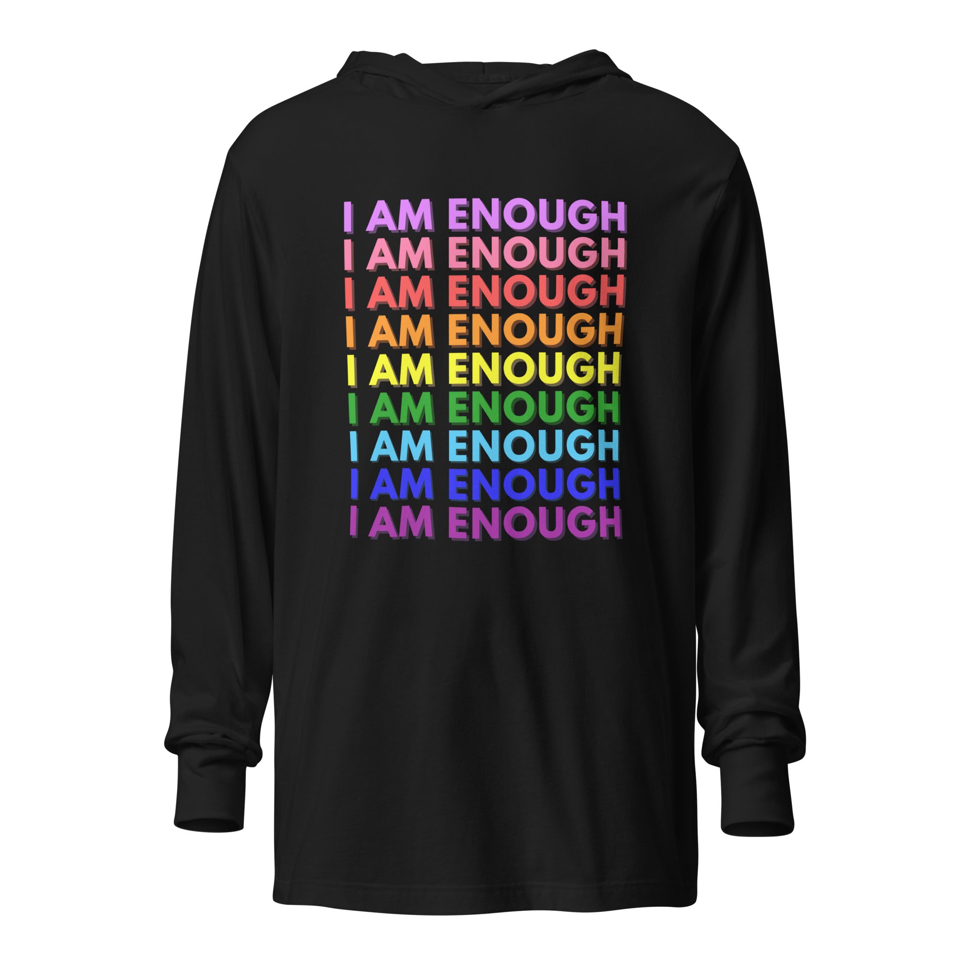 I AM ENOUGH with PRIDE Motivational Long-Sleeve Hooded T-Shirt for Men