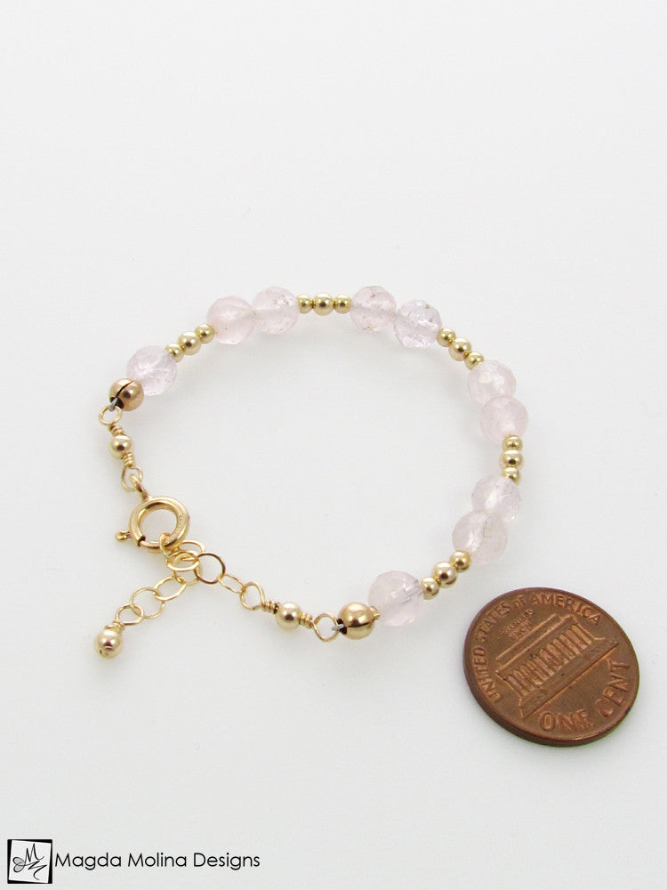 Mini Goddess (children) Rose Quartz Bracelet With Silver or Gold Accen ...