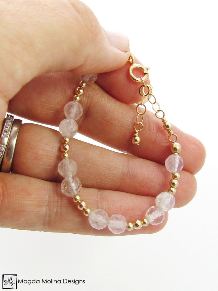 Mini Goddess (children) Rose Quartz Bracelet With Silver or Gold Accen ...