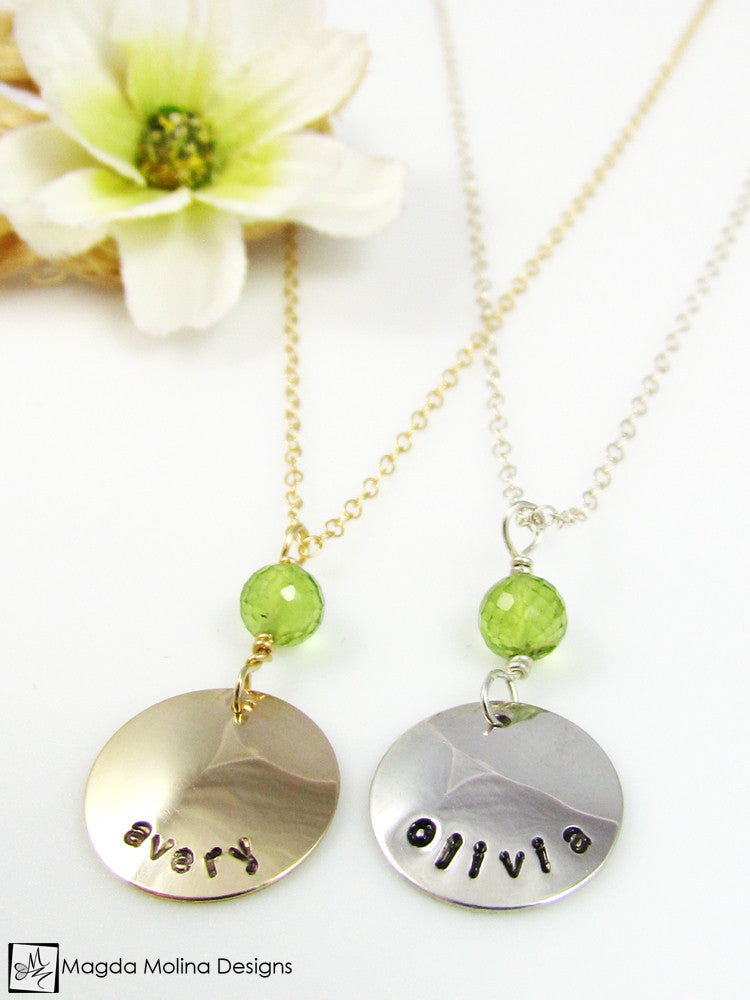 Personalized Mini Goddess (children) Peridot Necklace - Magda Molina