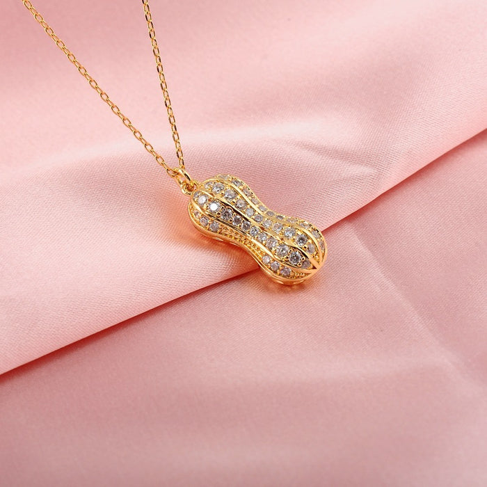 Kawaii Japanese Korean Clavicle Peanut 18K Real Gold Plated Necklace
