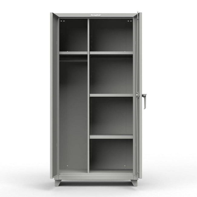 Strong Hold Metal Storage Cabinets with Quantum Plastic Bins